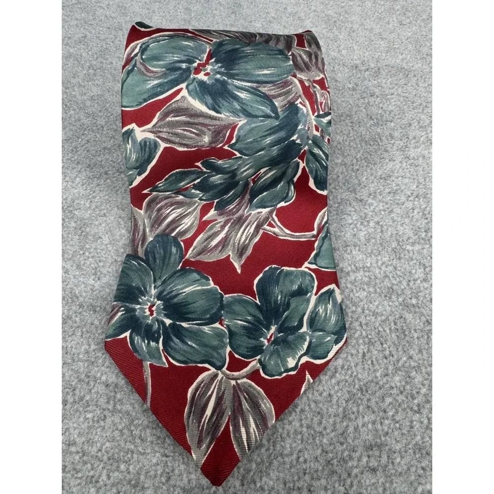 Red Tropical‎ Floral Necktie Hawaiian Hibiscus Print Men's Vacation Tie